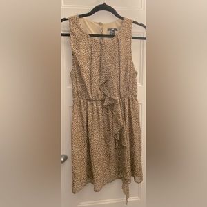 H&M Sleeveless, animal print, tan dress with front detailing.